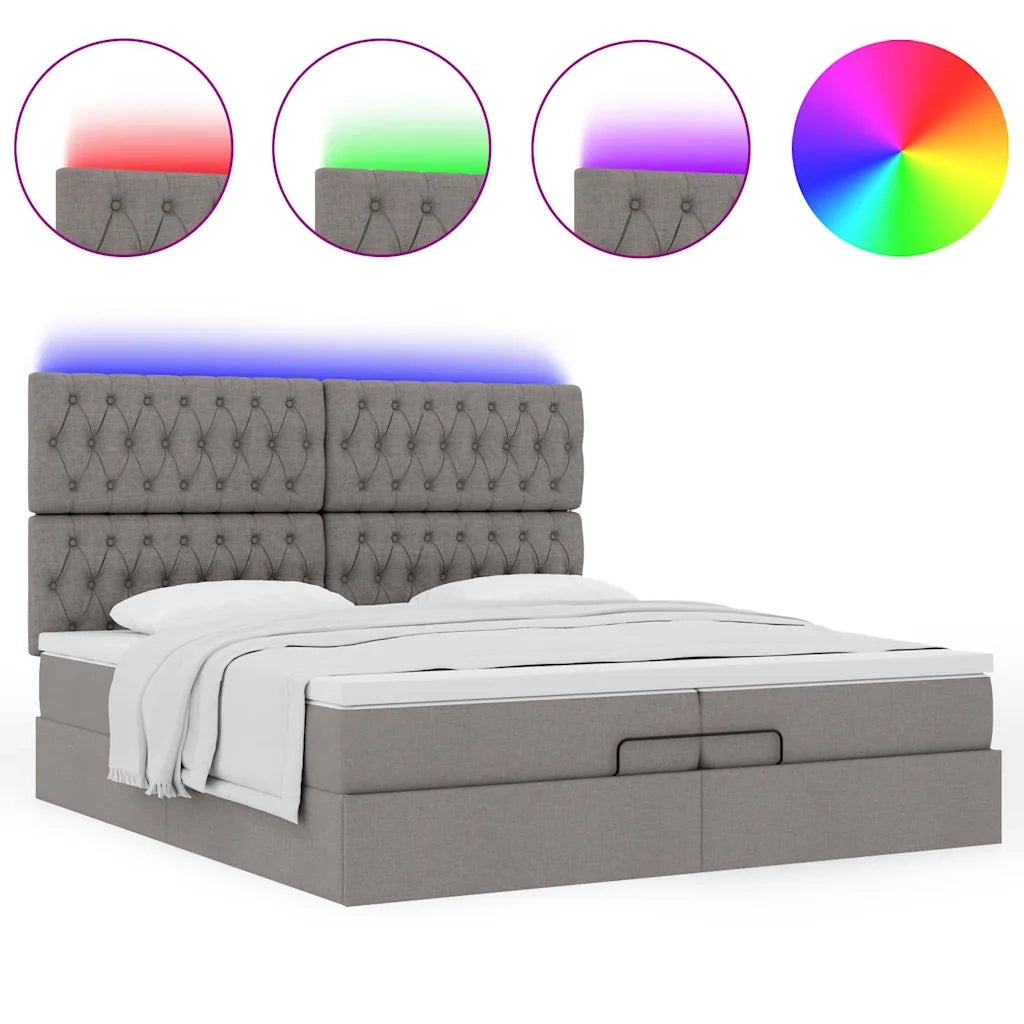 Struttura Letto Pouf con Materassi Tortora 200x200 cm Tessuto 3314118