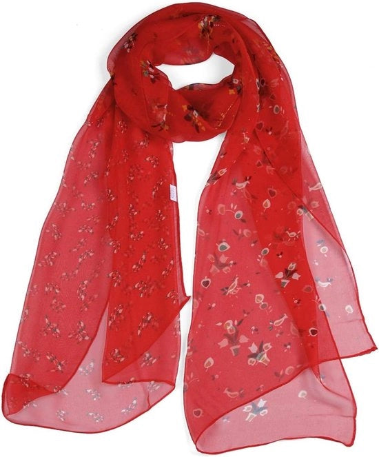 Scialle Chiffon Lungo per Donna con Tessuto di Seta Blu a Fiorellini