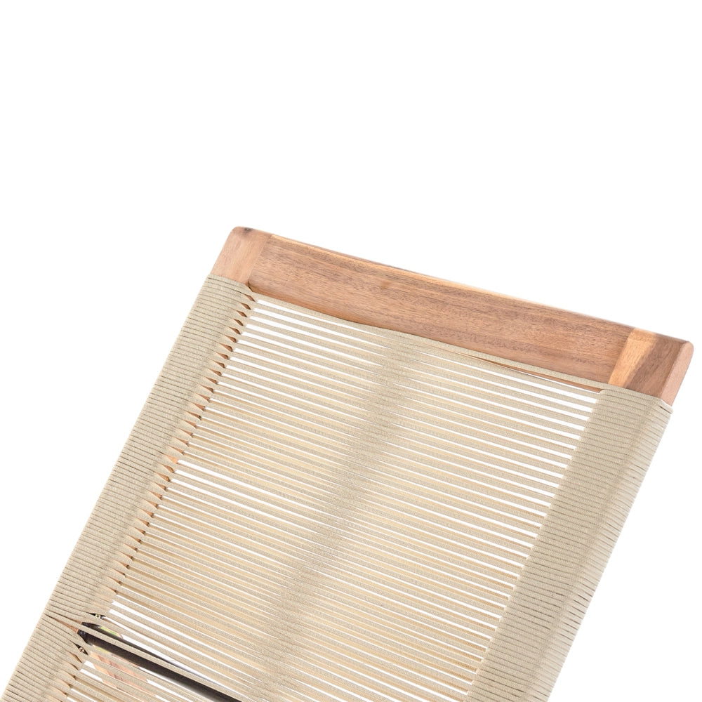 Lettino da giardino per piscina sdraio reclinabile in legno d'acacia corda beige esterno elegante