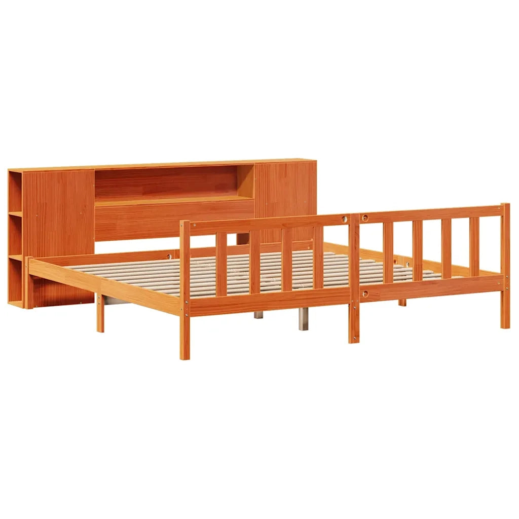 Letto Libreria senza Materasso Marrone Cera 200x200 cm in Pino 3321675