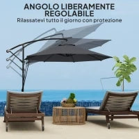 Ombrellone da Giardino Rotondo Inclinabile e Girevole, Manovella e Protezione UPF 50+, Ø3 m, Grigio Scuro