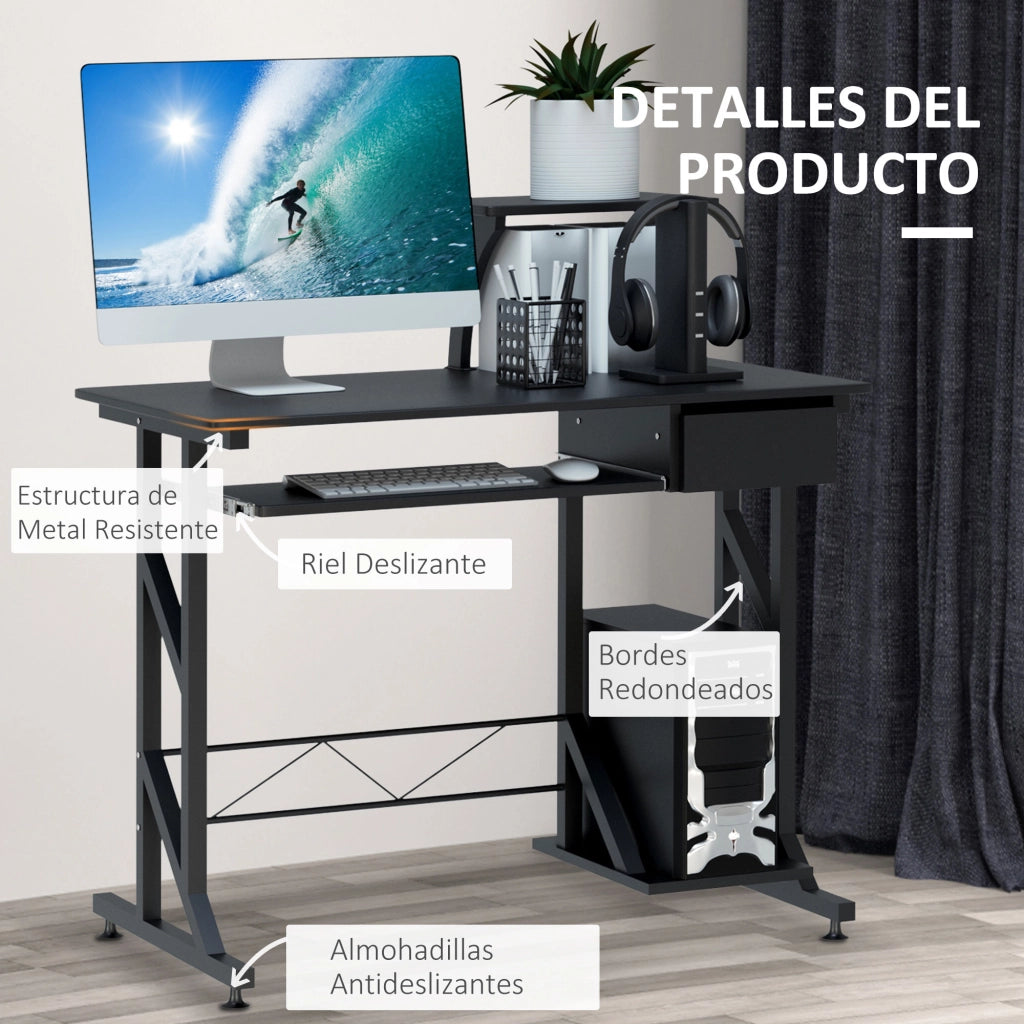 Scrivania per Computer con Cassetto e Tastiera ¨C Zephmum ¨C Nero 90x50x100 cm