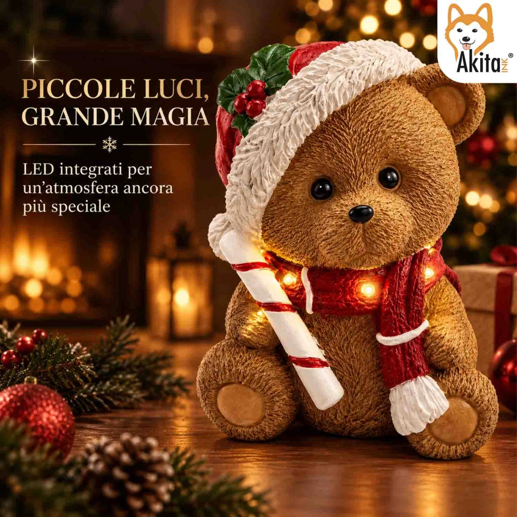 Akitaink Orsetto con Candy Cane in Resina con LED 24x29 cm