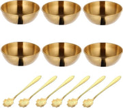 Set di 6 cucchiai in acciaio inox con 6 cucchiai, set di mini ciotole in acciaio inox, ciotole a forma di cerchio, acciaio inox, ciotole da servizio piccole, set di ciotole per salse in acciaio inox, per soia, ketchup, spezie.
