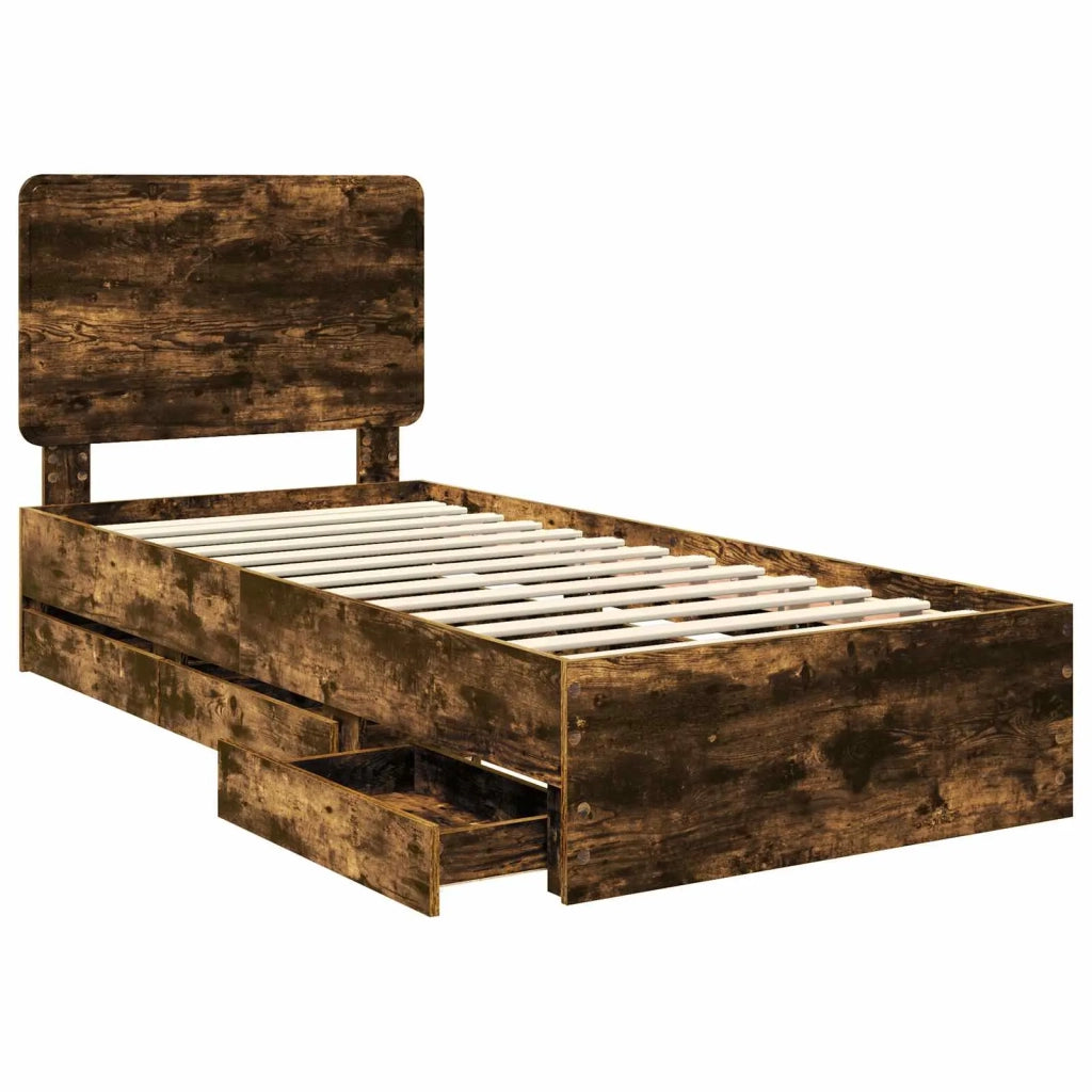 Struttura del letto con cassetto Rovere fumé 75 x 190 cm 3412648