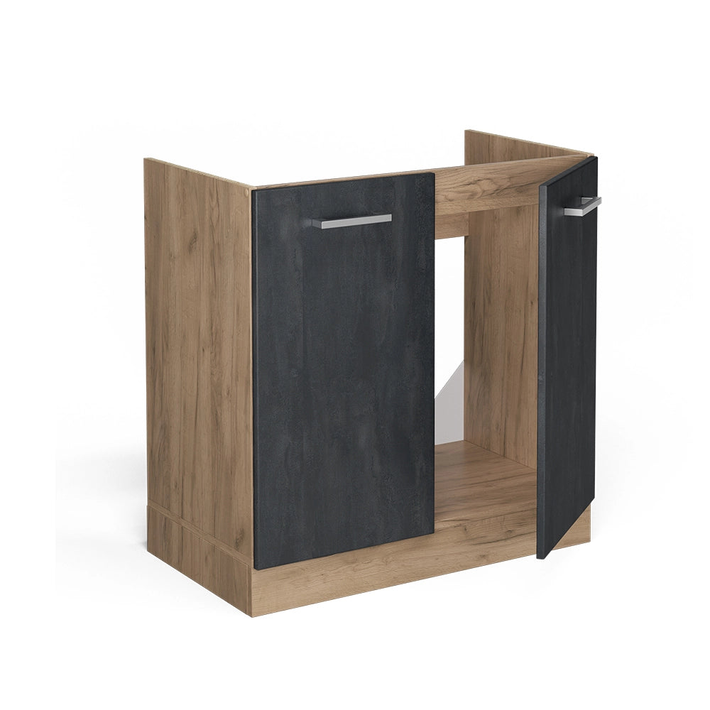 Mobile lavello cucina R-Line Calce nera/Rovere dorato 80 cm senza piano di lavoro Vicco