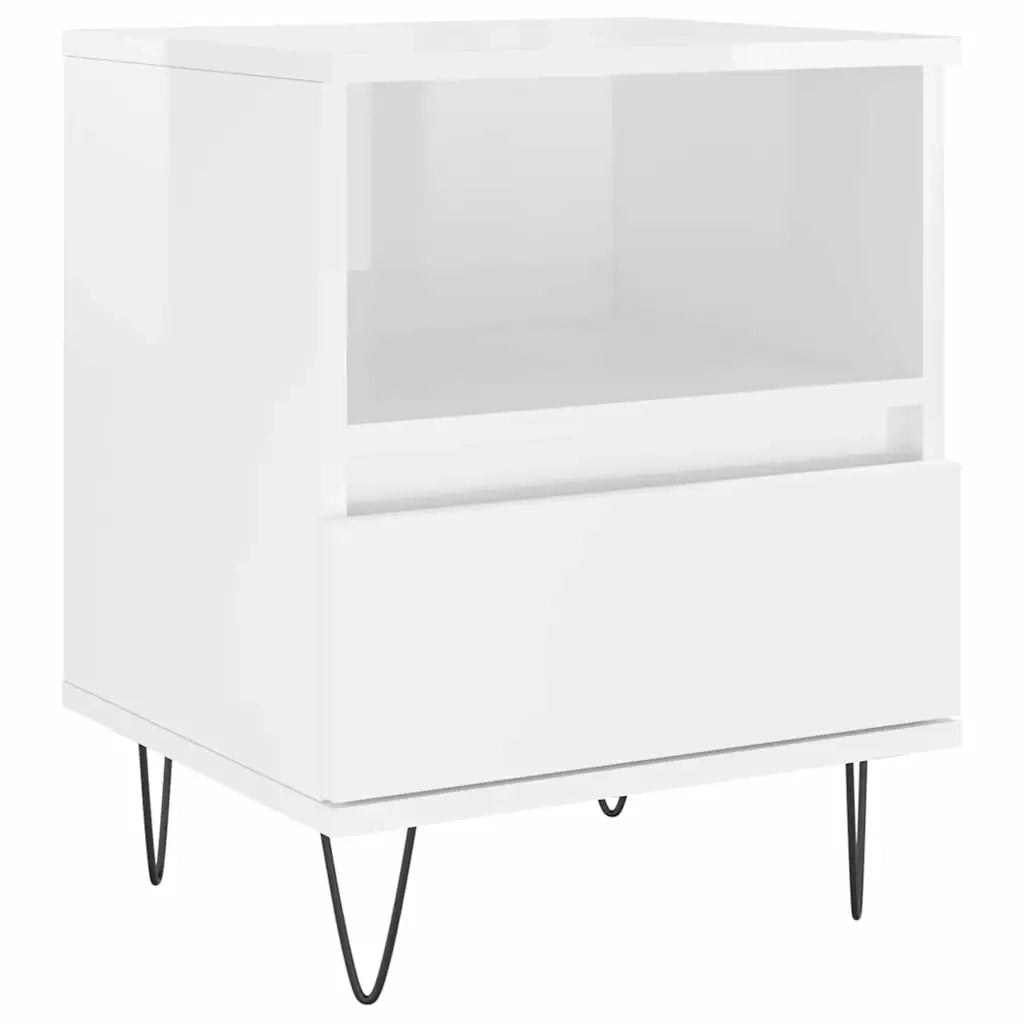 Comodini 2pz Bianco Lucido 40x35x50 cm in Legno Multistrato 830625