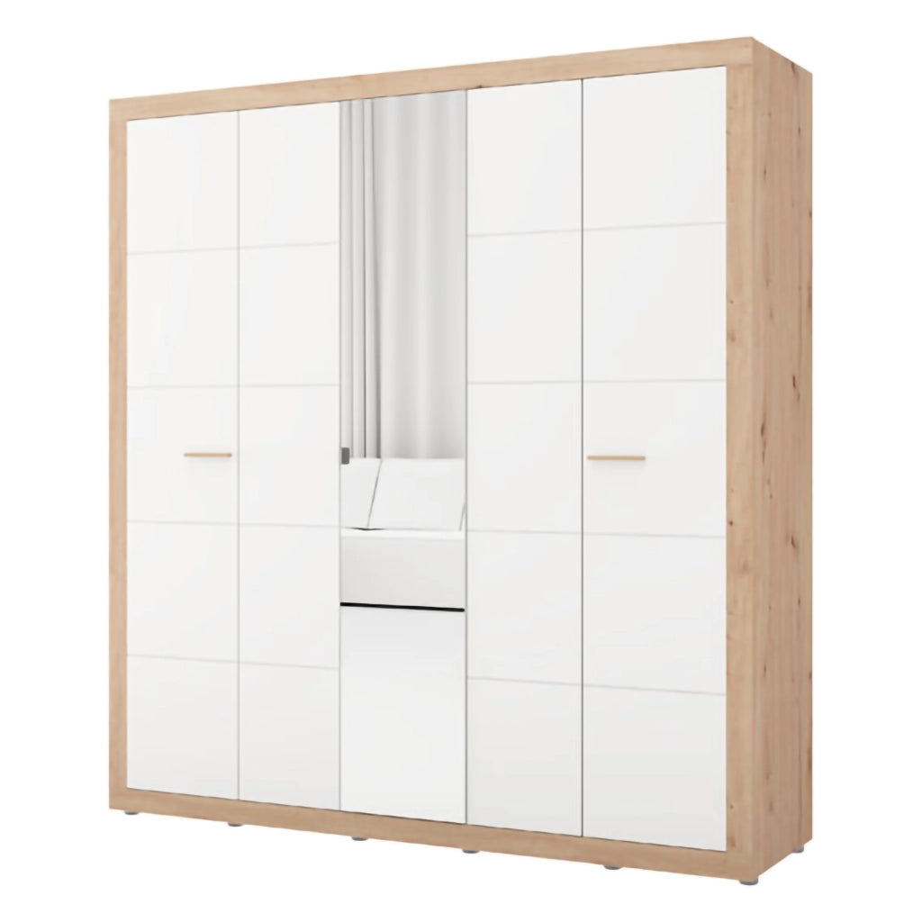 Armadio Camera da Letto Giseny, Guardaroba Grande Appendiabiti, 194x208h cm Bianco Opaco