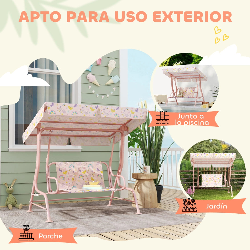 Altalena Giardino per Bambini con Tettoia e Cinture di Sicurezza ¨C zephmum ¨C Rosa 112x75x120 cm