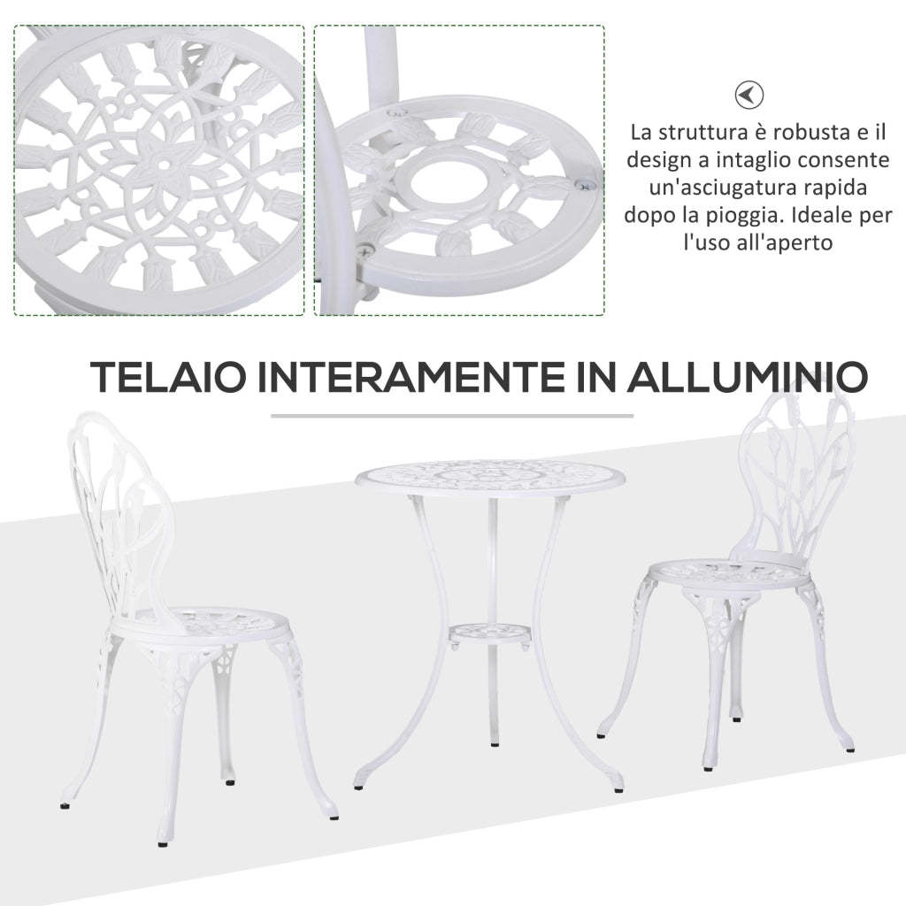 Set da Giardino 3 Pezzi in Alluminio con Sedie e Tavolino ¨C Zephmum ¨C Bianco