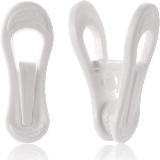 Confezione da 50 clip per assestatori per abiti, clip multifunzionali, facile da applicare su assestatori per abiti, clip per dita in plastica per uso domestico, ufficio, viaggio, bianco