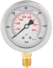 Manometro 63mm - Drukmeter 0-600Bar/0-8500Psi - Connettore G1/4" - Resistente ai Shock - Resistente alla Corrosione - lettura chiara