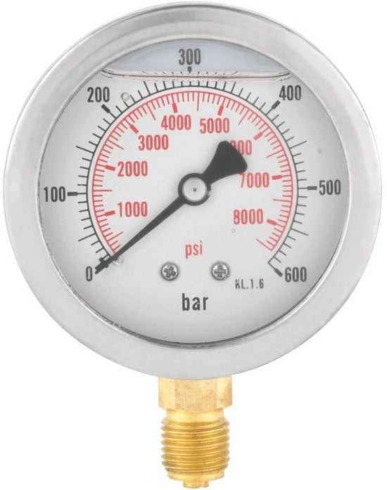 Manometro 63mm - Drukmeter 0-600Bar/0-8500Psi - Connettore G1/4" - Resistente ai Shock - Resistente alla Corrosione - lettura chiara