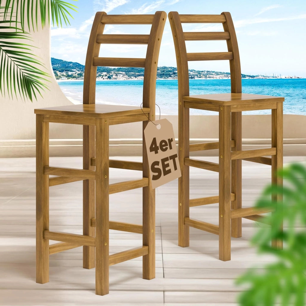 ® Set 4 Sgabelli Rustici in Legno con Schienale per Esterno 75cm con Poggiapiedi Sgabello Bar Giardino Cucina