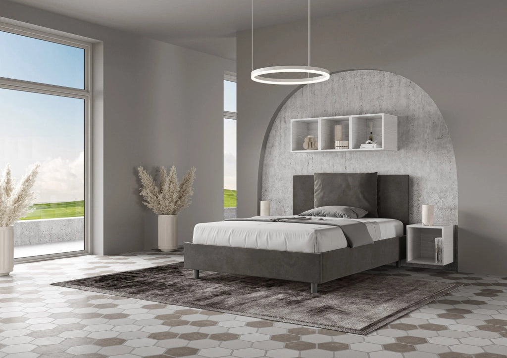 BS COM Letto una piazza e mezza con rete imbottito 130x210 microfibra grigio