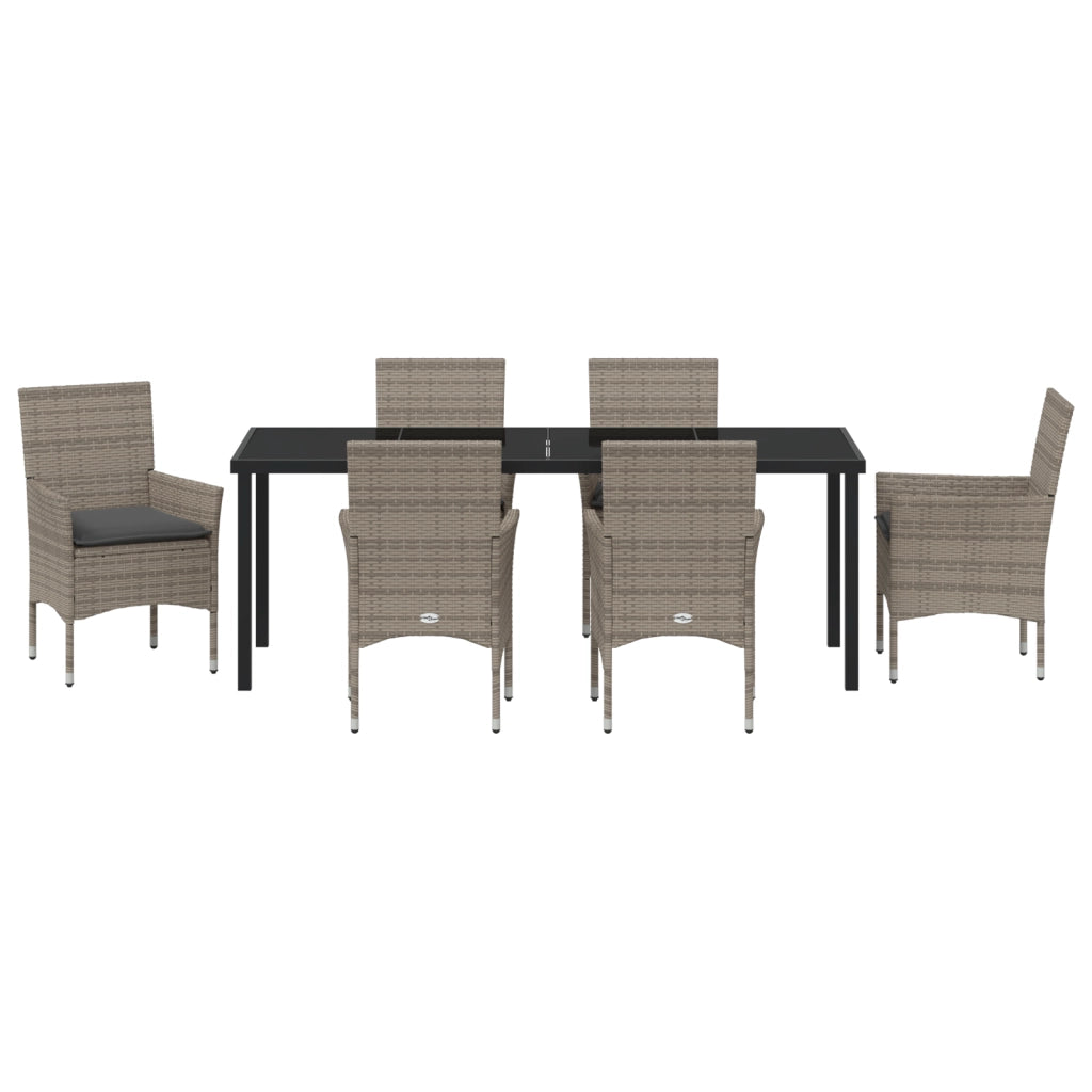 Set pranzo giardino  7 pezzi con cuscini polyrattan grigio