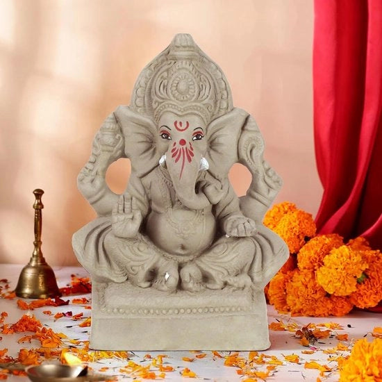 Idolo di Ganesha in Lint, 8 Pollici, Decorazione per Ganesha Chaturthi, Oggetto Decorativo per la Casa, Statua di Ganesha in Argilla per la Pooja, Statua di Ganesha per Visarjan