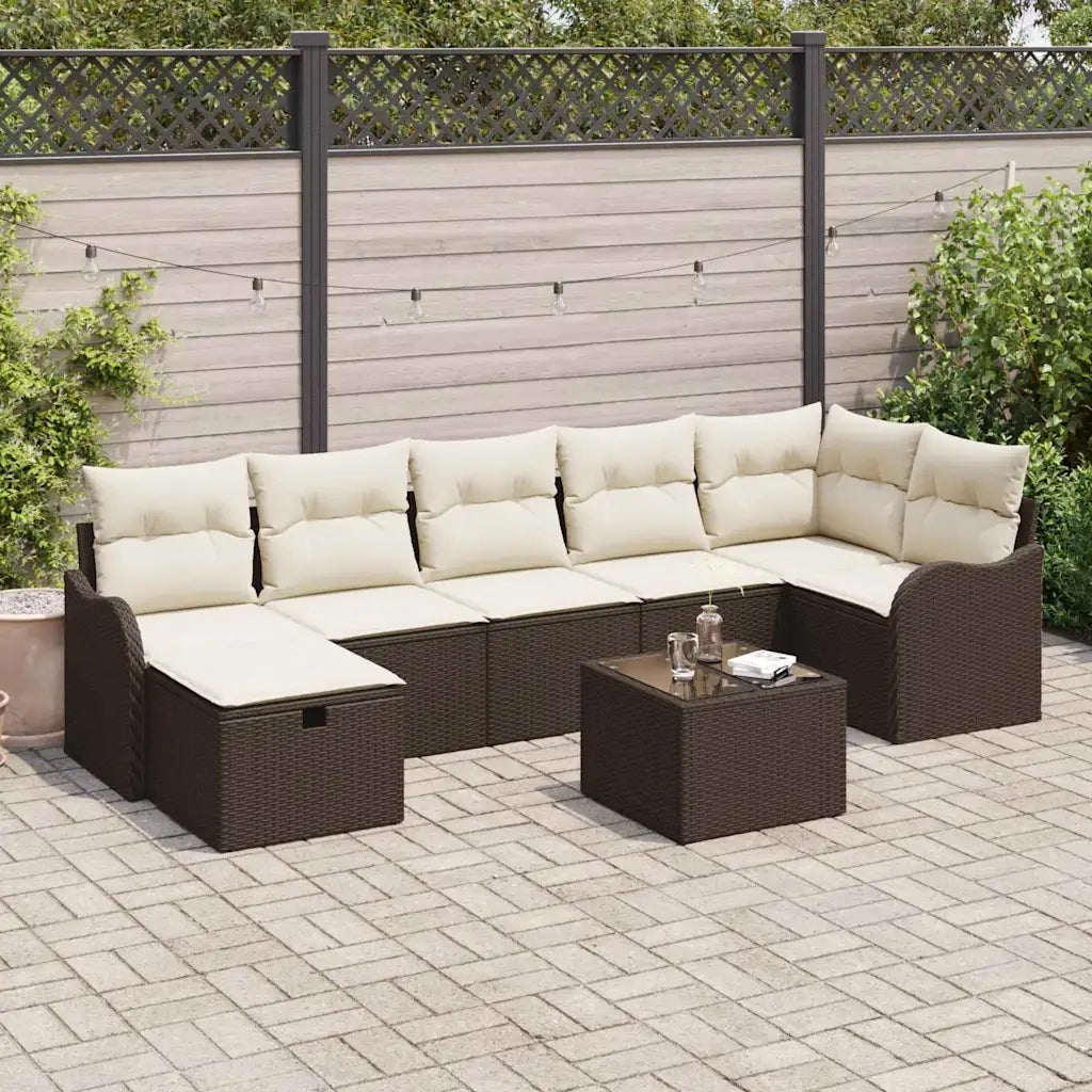 Set Divano da Giardino con cuscino 8 pcs Marrone Poly Rattan