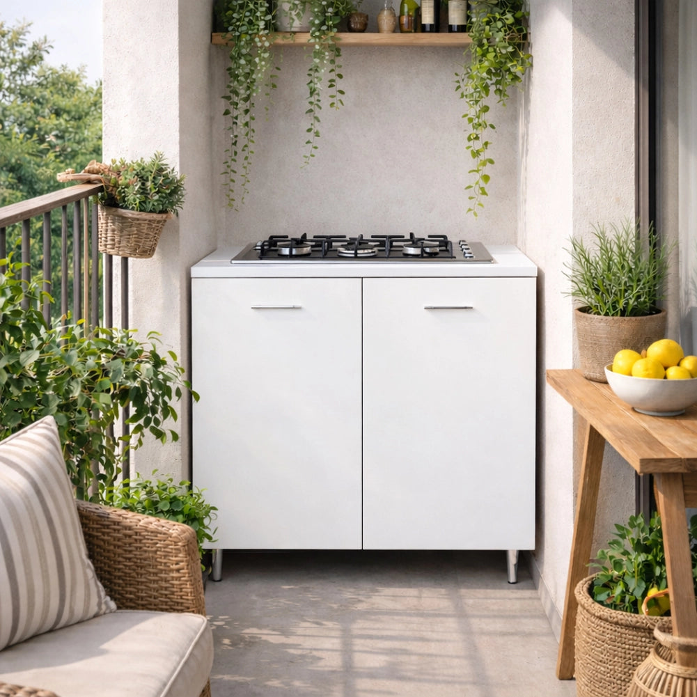 Mobile Cucina con Piano Cottura 4 Fuochi 80x60x85 cm con Piastre in Ghisa Bianco