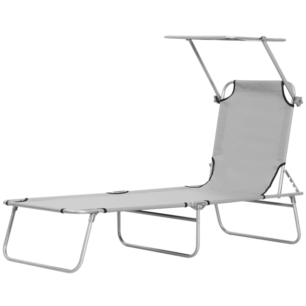 Lettino Prendisole da Giardino Pieghevole 187x58x36 cm in Metallo e Tessuto Oxford Grigio Chiaro