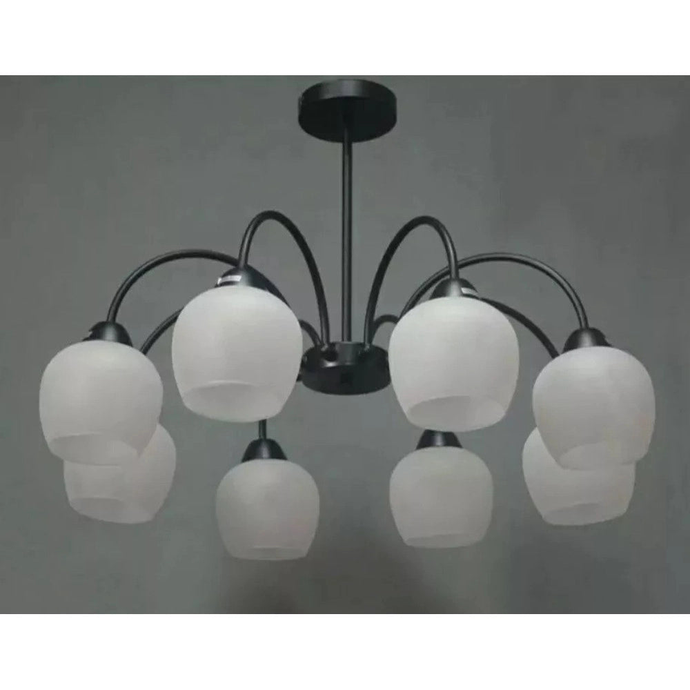 Trade Shop - Lampadario Da Soffitto E27 8 Bracci Moderno Lampada Con Coppe In Vetro Sospesa 00934 -