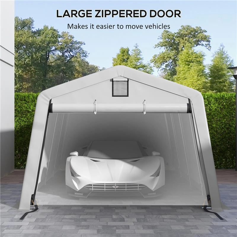 TENDONE PER AUTO E FESTE CON 2 FINESTRE LATERALI, IN ACCIAIO ZINCATO E PE, 618X265/330X240 CM, GRIGIO CHIARO