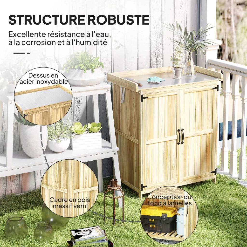 Casetta da giardino in legno con 2 porte e ripiano ¨C zephmum ¨C 74x43x88 cm