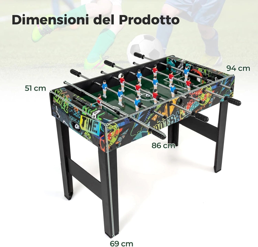 2 in 1 Calcio Balilla in Legno, Calcetto Balilla con Gambe Rimovibili 2 Palline, 2 Contatori Punteggio, Biliardino per Bambini e Adulti per Feste Casa Bar