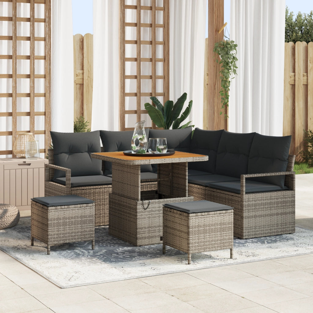 Set Divano da Giardino  8 Pezzi con Cuscini Grigio Polyrattan Acacia