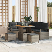 Set Divano da Giardino  8 Pezzi con Cuscini Grigio Polyrattan Acacia