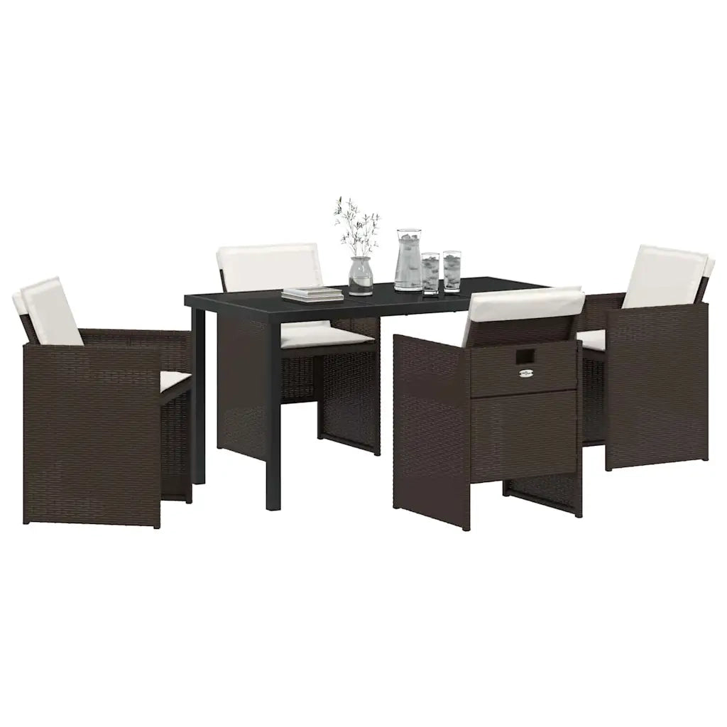 Set da Pranzo per Giardino con cuscino 5 pcs Marrone polyrattan