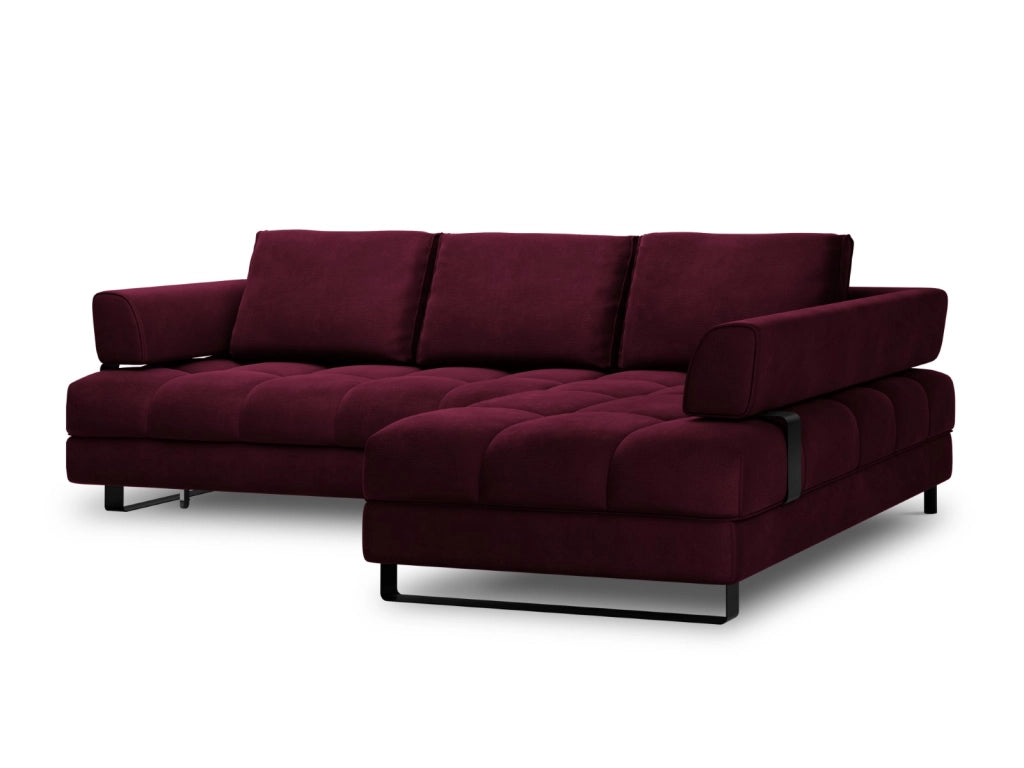 Cosmopolitan Design - Divano convertibile angolare destro con contenitore "Clinton" 5 posti in velluto rosso scuro 