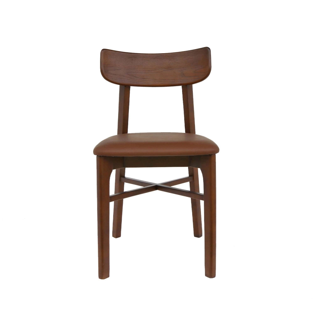Set di 2 sedie in legno di hevea e similpelle, noce