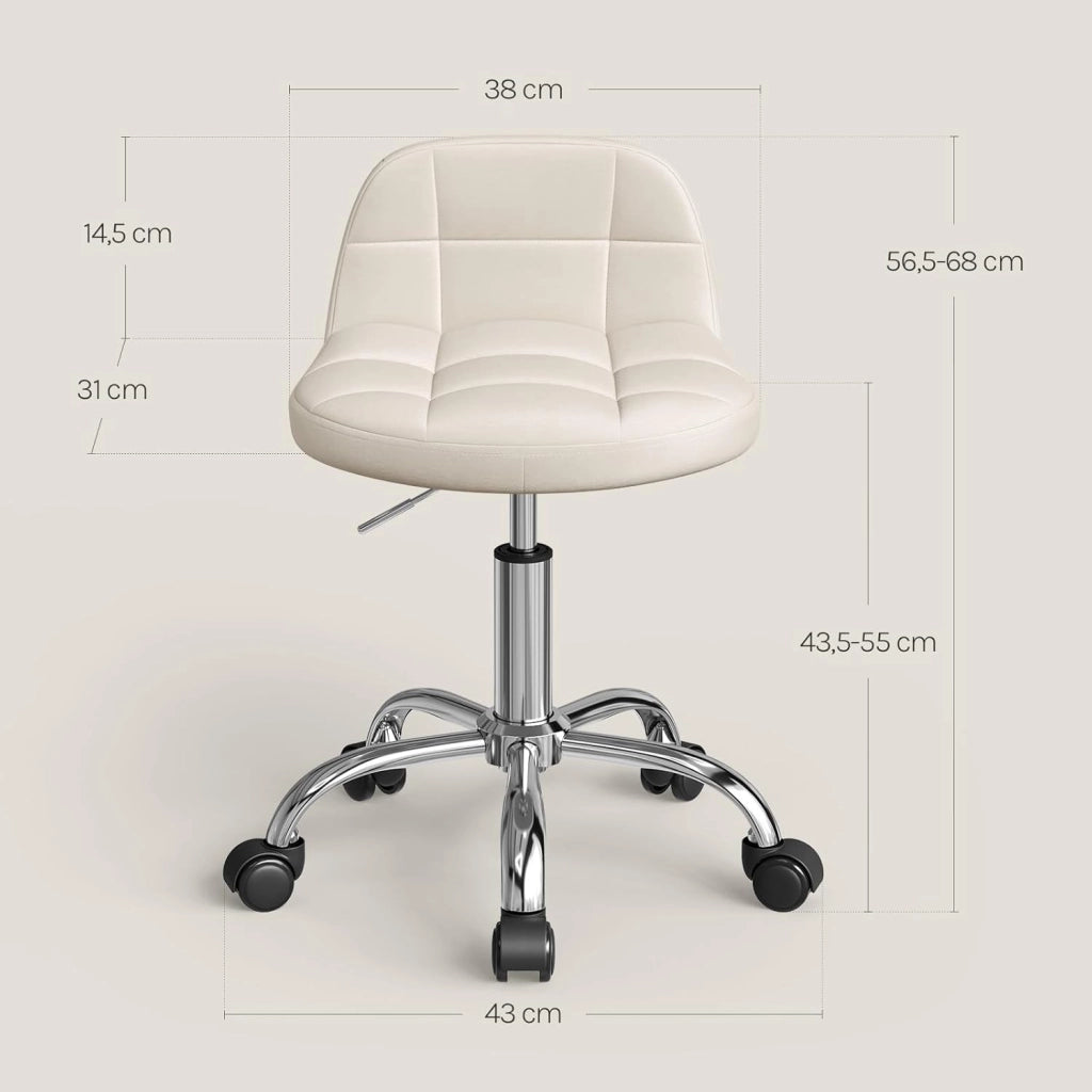 Sgabello con Ruote, Sedia da Trucco, Altezza Regolabile per Estetista Parrucchiere, Tattoo Studio e Salone, Velluto, Crema
