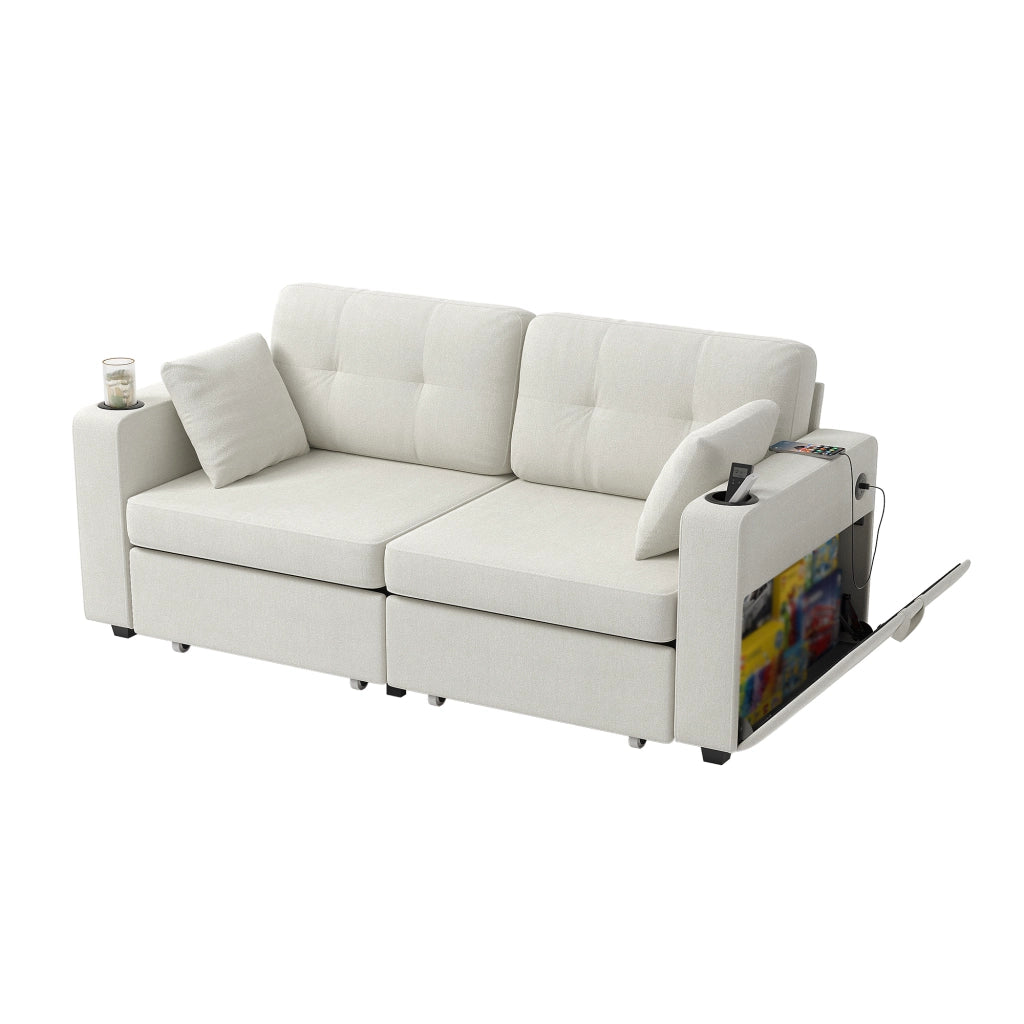 Divano 2 Posti con Cassetti Contenitore, Portabicchieri e USB ¨C MINIMAL ¨C Tessuto