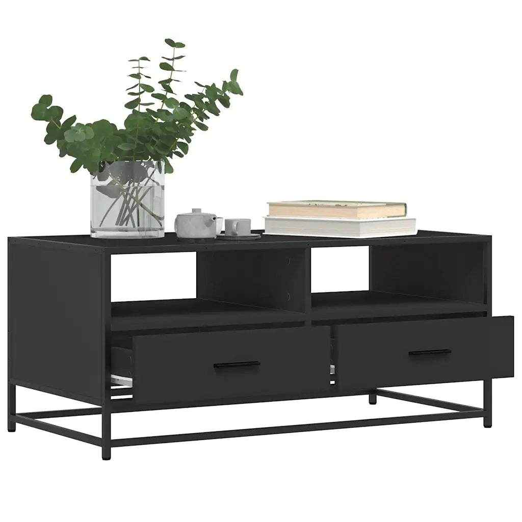 Tavolino Salotto Nero 100x50x45 cm Legno Multistrato e Metallo