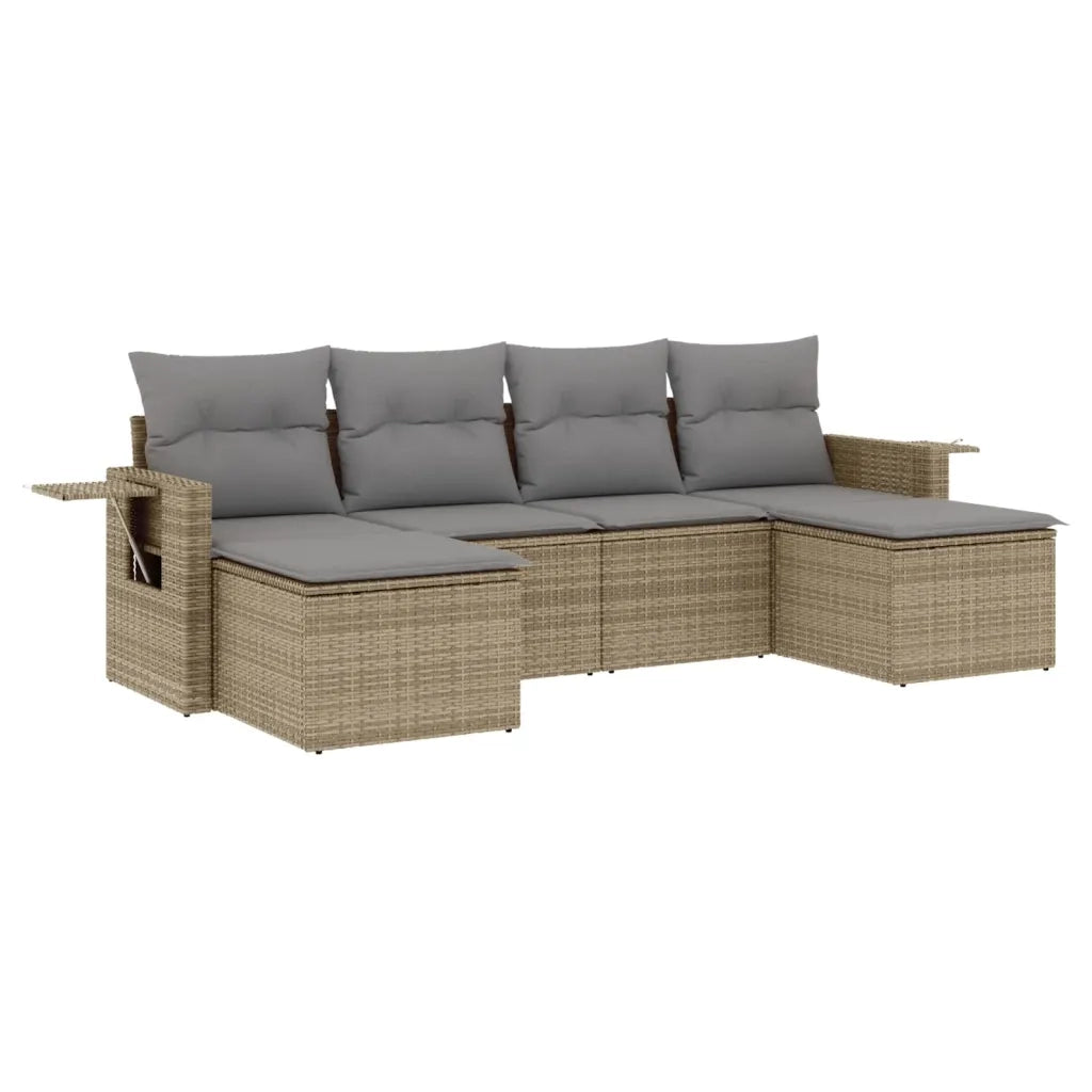 Set Divano da Giardino 6 pz con Cuscini Beige in Polyrattancod mxl 92746