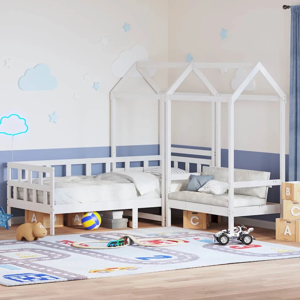 Set Dormeuse con Tetto Bianco 80x200 cm Legno Massello di Pino 3282247