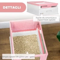 Lettiera per Gatti Chiusa in PP a 2 Porte con Paletta e Vassoio Estraibile, 47.5x35.5x36.7 cm, Rosa e Bianco