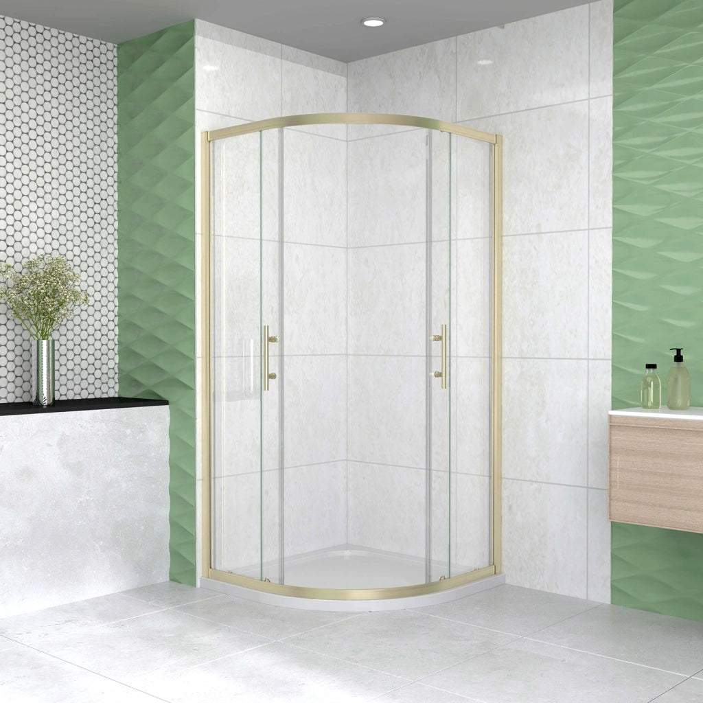Box Doccia Semicircolare 80X80 cm Porte Scorrevoli Vetro Temperato 6 mm Trasparente Anticalcare Oro Spazzolato 190 cm