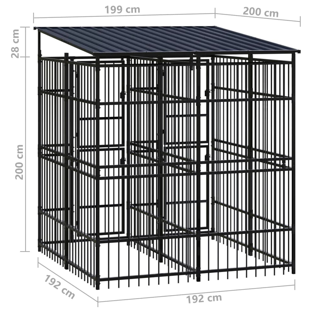 Recinto per animali domestici/gabbia da esterno con tetto per cani acciaio 3,69 m² nero 02_0041757