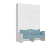 Letto matrimoniale a scomparsa 160 Kentaro con divano e pensile bianco frassino, azzurro