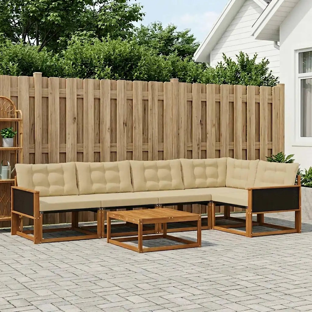 Set di divani da esterno con cuscino 6 pcs Naturale e Beige