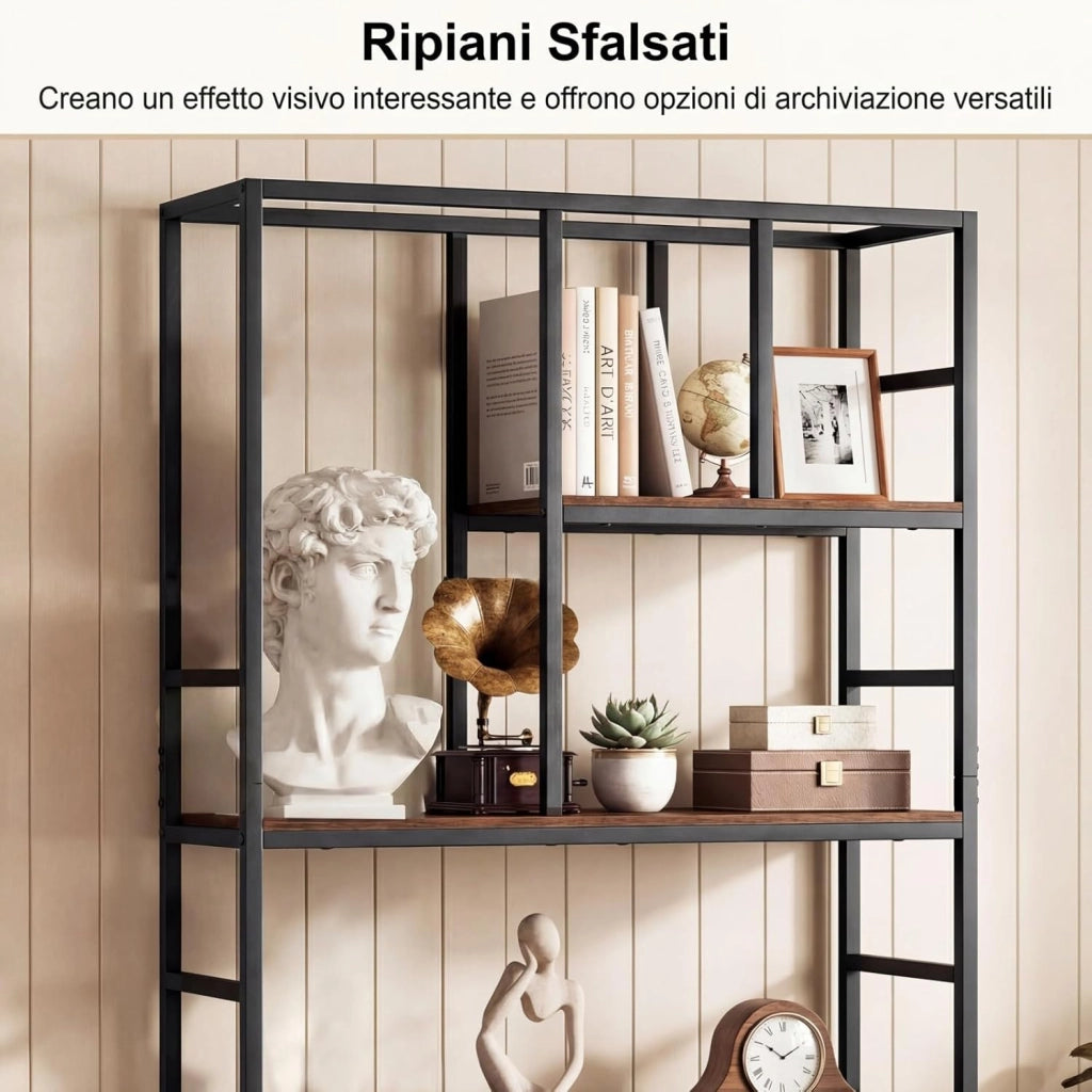 Libreria Scaffale, Libreria Verticale a 5 Ripiani con Mensola Aperta e Struttura Metallica, 90 x 30 x 180 cm, Organizzatore Indipendente per Soggiorno, Ufficio e Camera da Letto