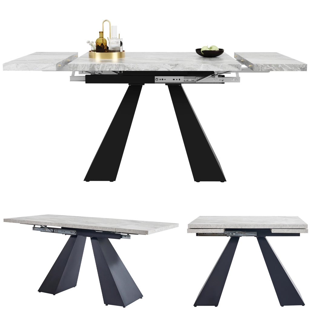 Tavolo da pranzo allungabile con piano in MDF e gambe in metallo, per cucina e soggiorno, nero grigio, 99 × 74 × 77 cm
