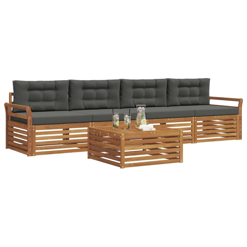 Set di divani da esterno con cuscino 5 pcs Naturale e Antracite 3372982