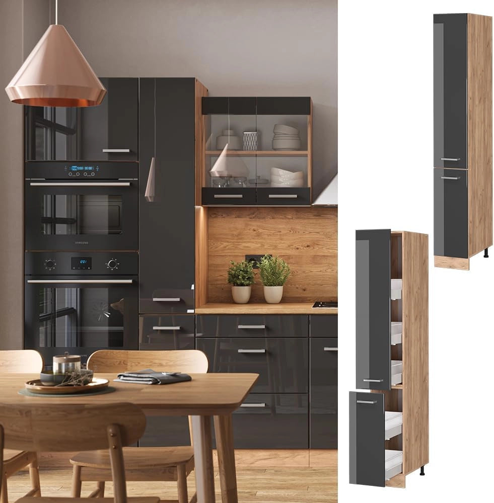 Armadio da farmacia R-Line, Antracite lucido, 30 cm, per la libera combinazione all'interno di sistemi cucina modulari