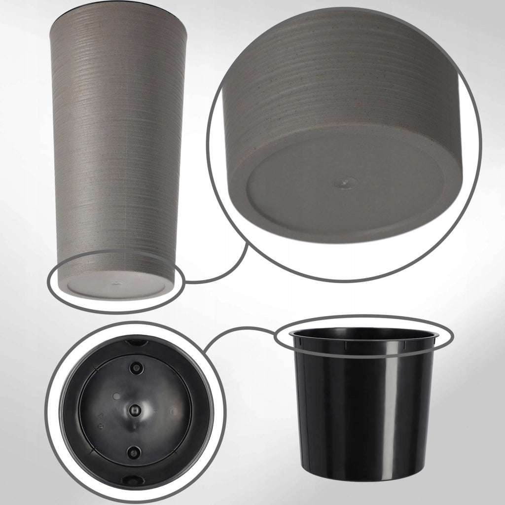Set di 3 vasi da fiori KADAX, vasi da giardino + inserti, alti, grandi, grigi 37+47+57 cm