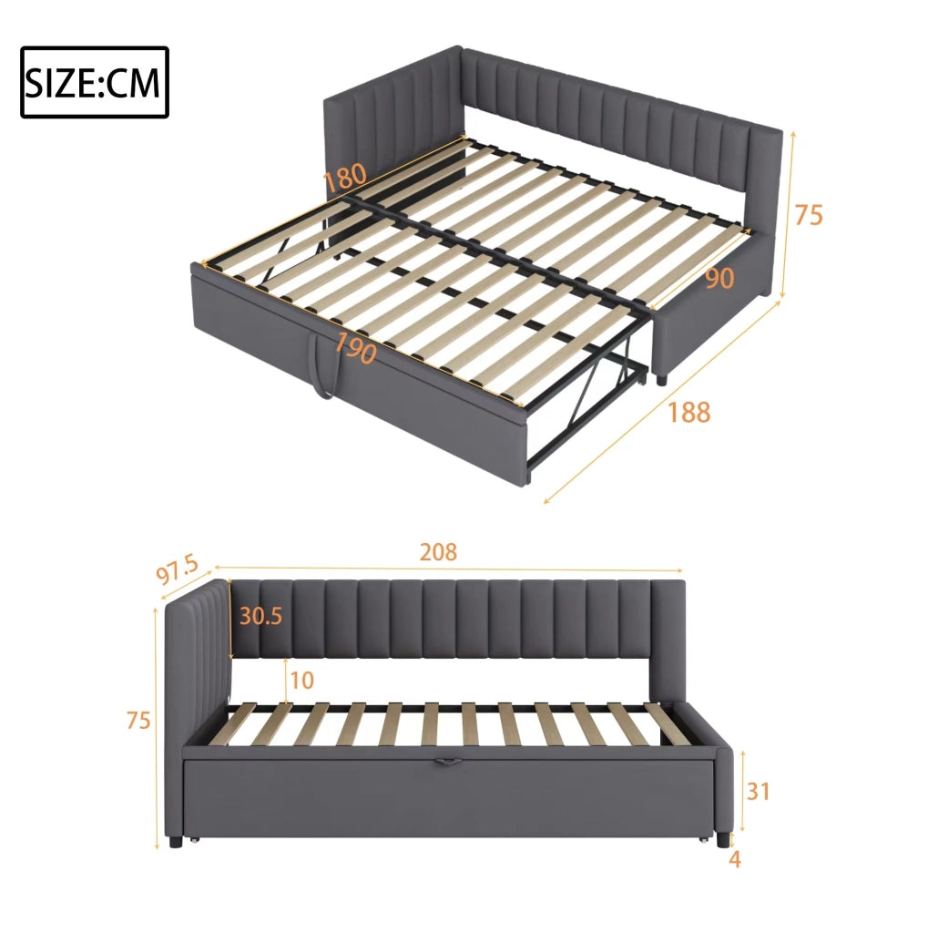 Divano letto a L estraibile 90x200 cm in velluto grigio