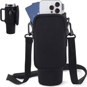 Portaflaconi con tasca per flaconi termici da 100 ml - portaflaconi con cinturino regolabile per camminate, corsa, ciclismo - porta bicchieri festival nero